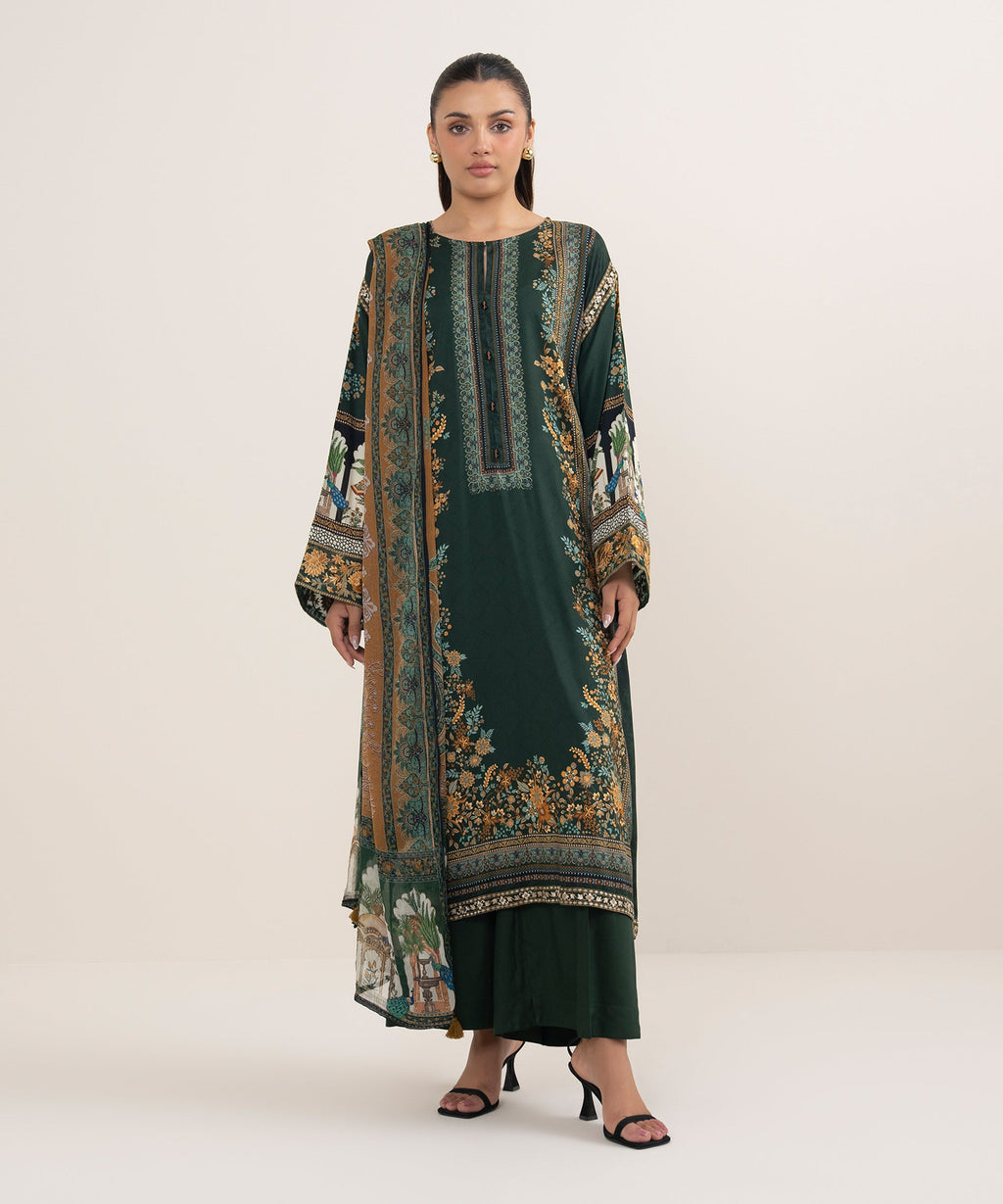 Women's RTW Blended Chiffon Brown Printed  Dupatta