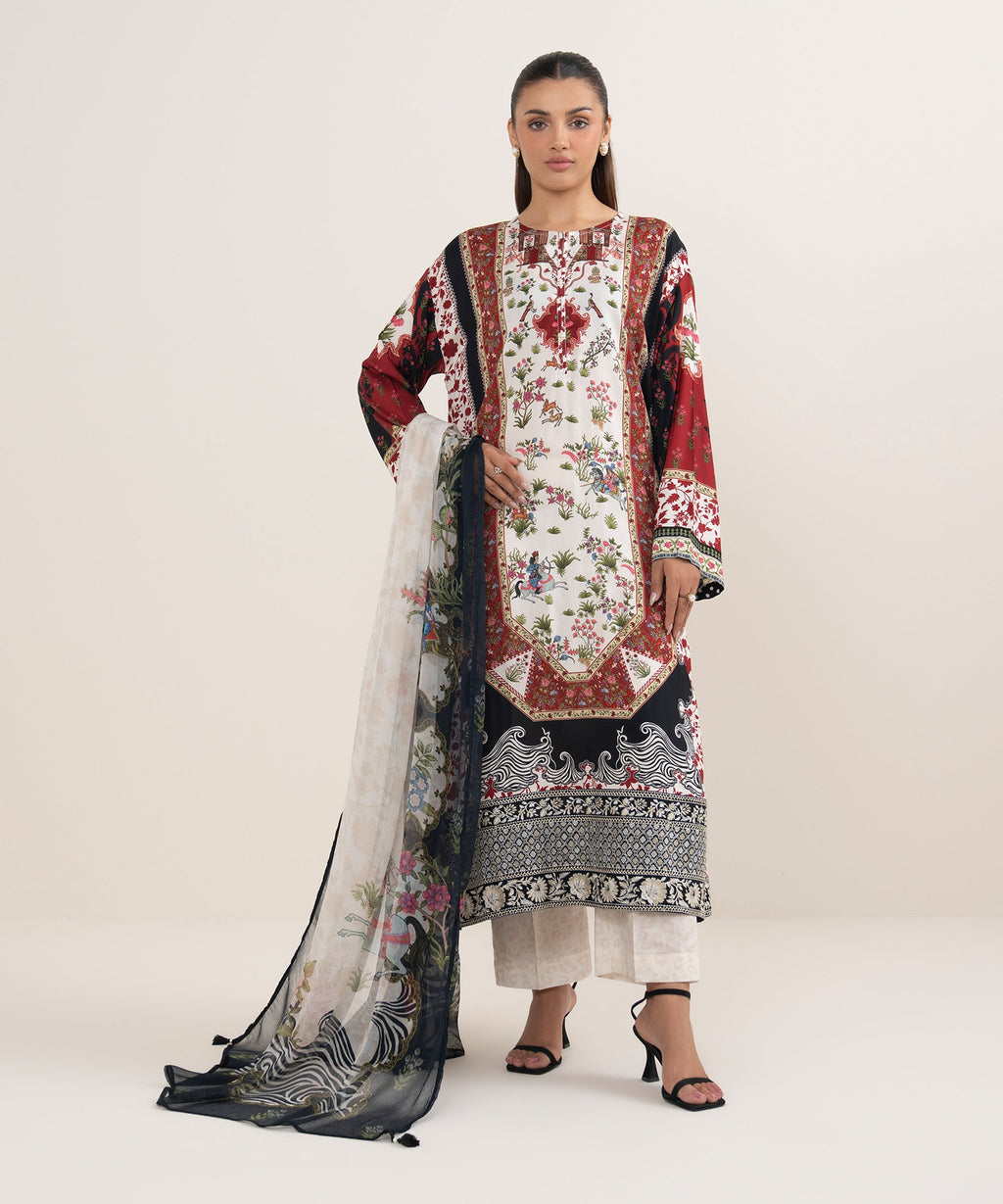 Women's RTW Blended Chiffon Black Printed  Dupatta