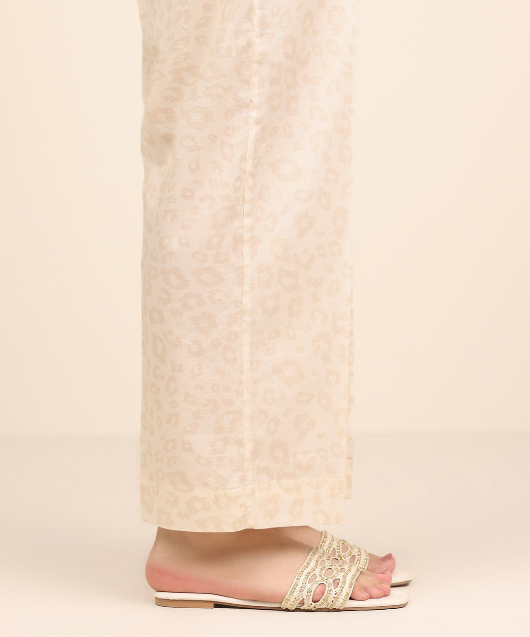 Women's RTW Cambric Beige Printed Straight Pants