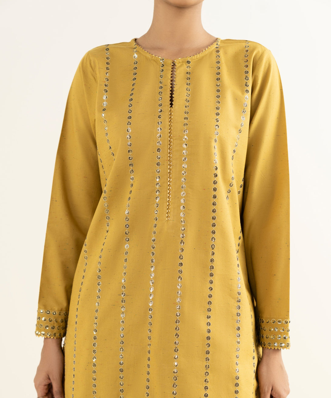 Women's RTW Multineps Embroidered Mustard A-Line Shirt