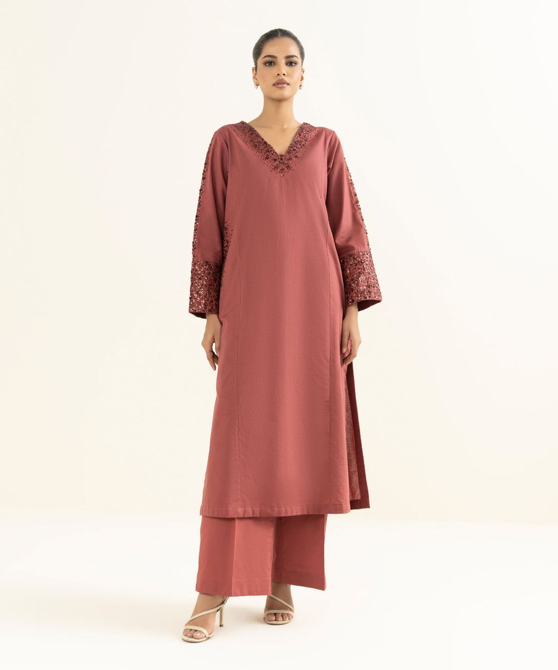 Women's RTW Multineps Embroidered Maroon A-Line Shirt