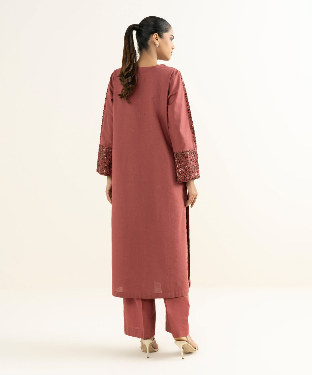 Women's RTW Multineps Embroidered Maroon A-Line Shirt