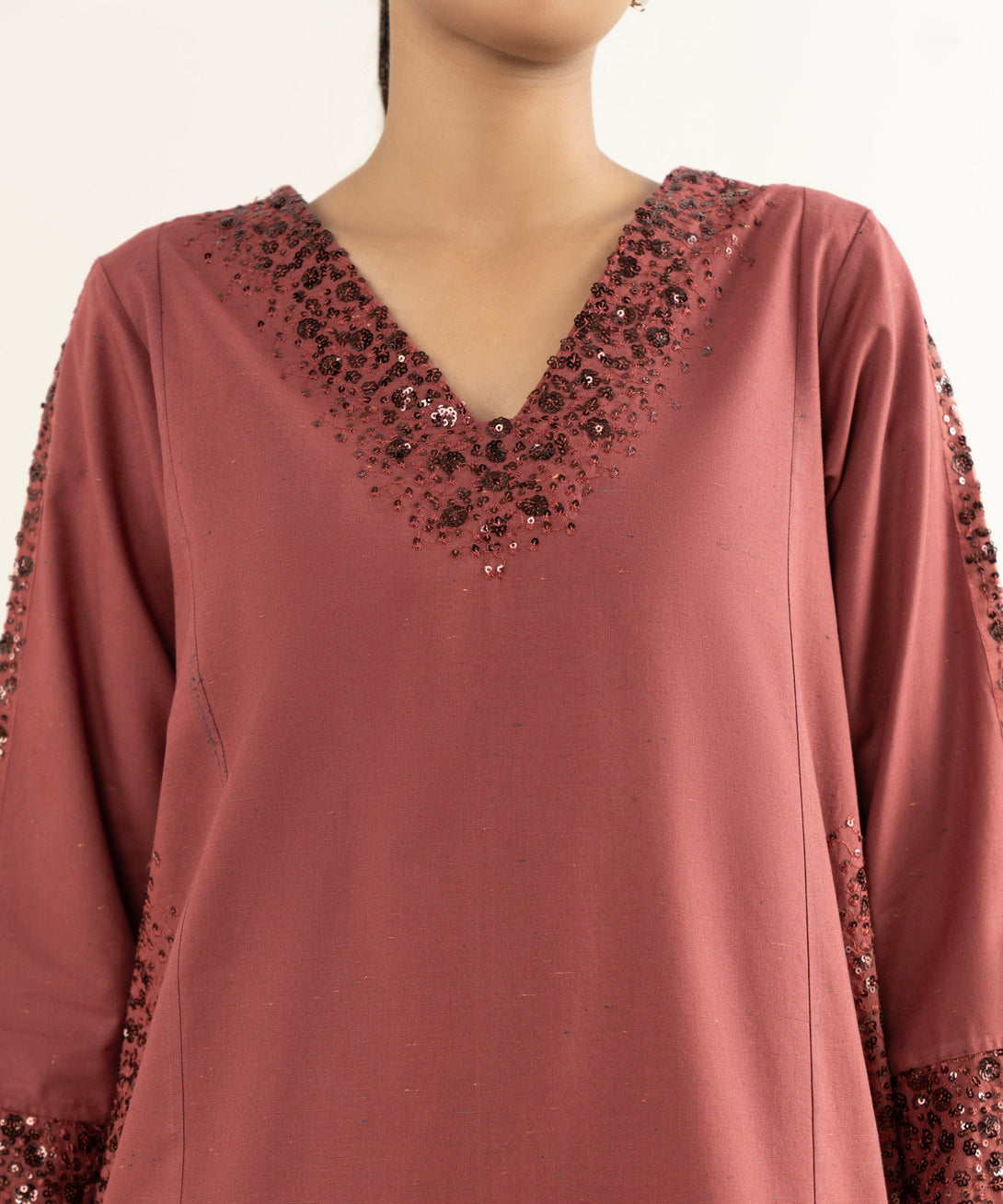 Women's RTW Multineps Embroidered Maroon A-Line Shirt
