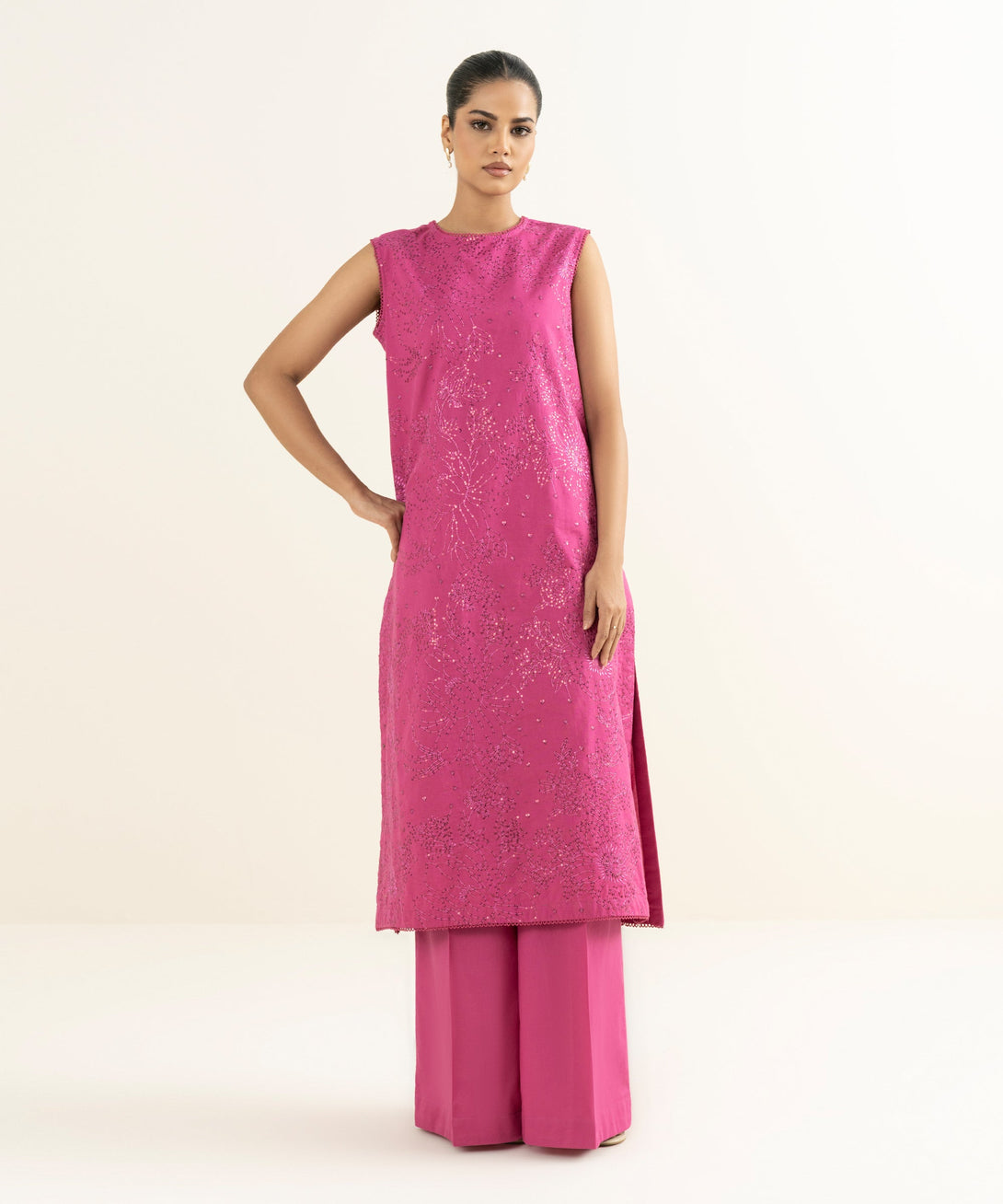 Women's RTW Multineps Embroidered Pink A-Line Shirt