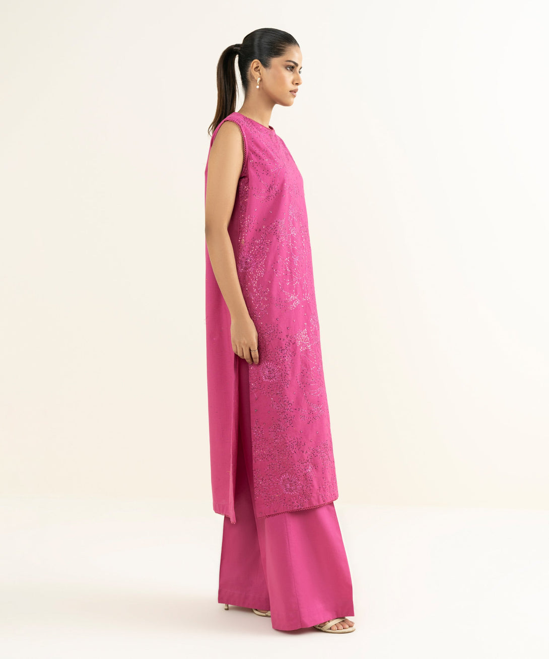Women's RTW Multineps Embroidered Pink A-Line Shirt