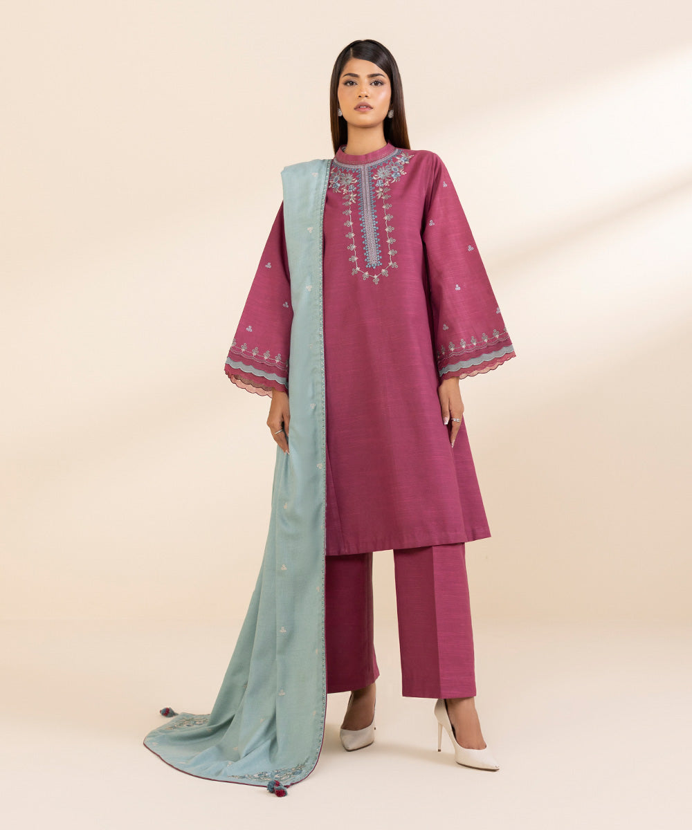 Women's Unstitched Embroidered Light Khaddar Three Piece Suit