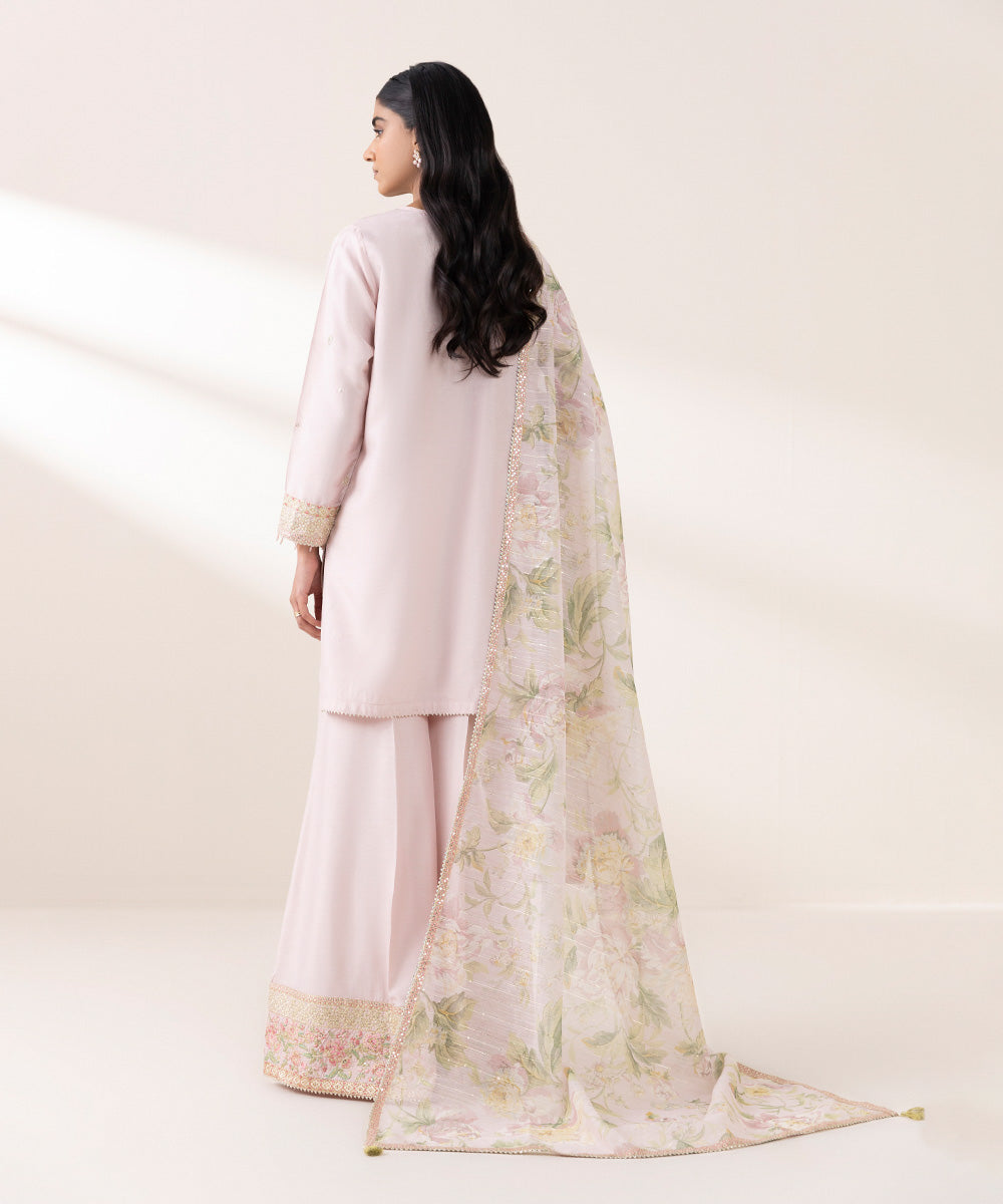 Women's Pret Raw Silk Pink Embroidered Three Piece Suit