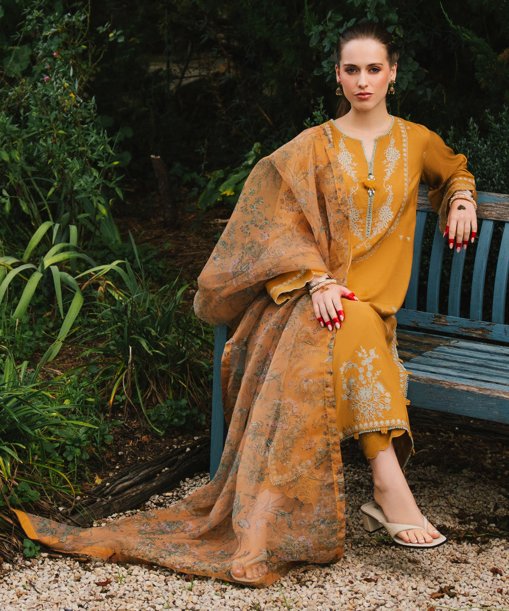 3 Piece - Embroidered Raw Silk Suit