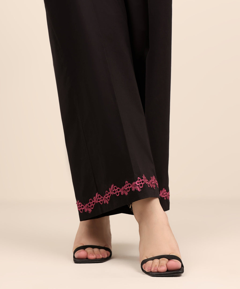 Women's RTW Cambric Black Embroidered Culottes
