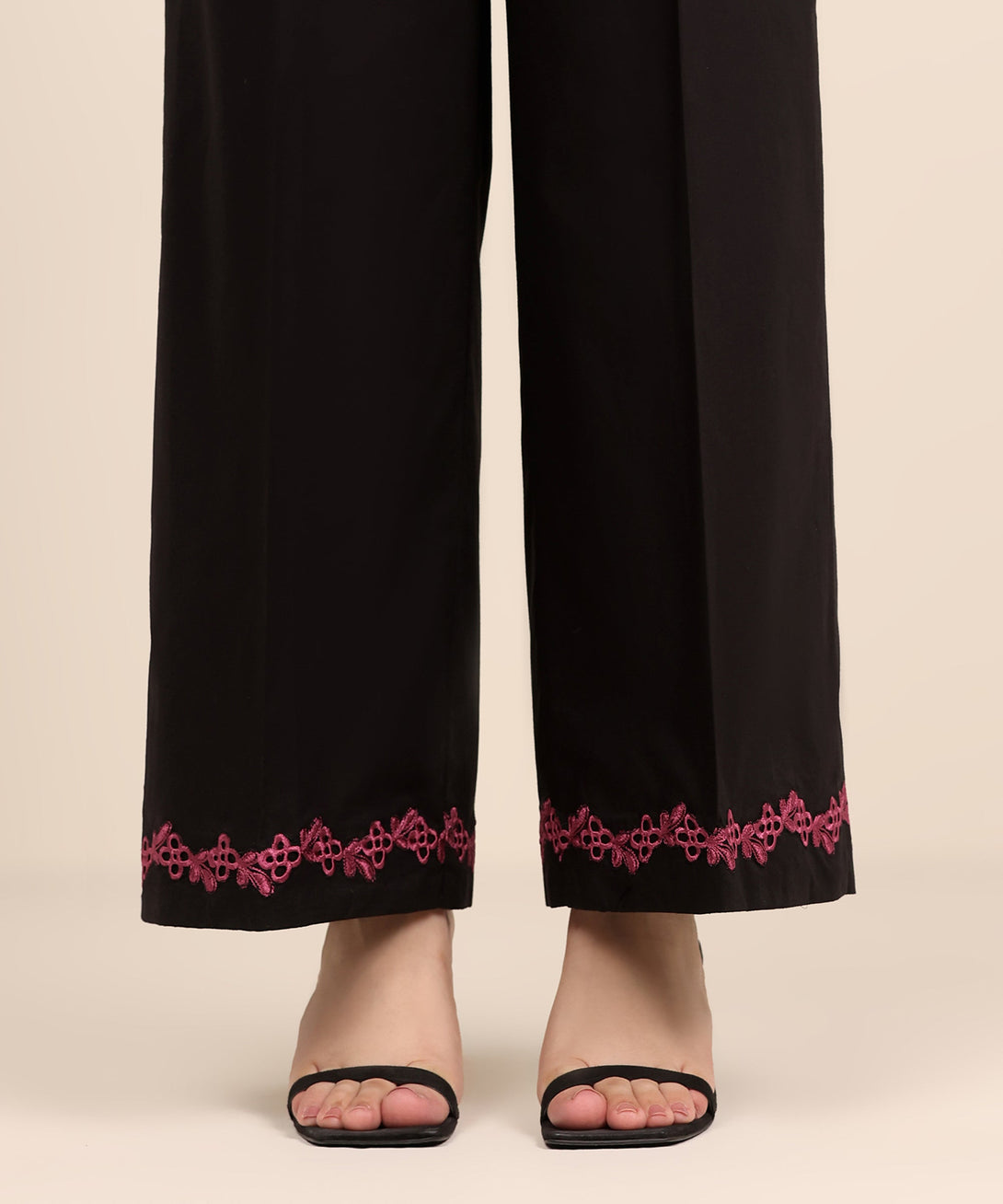 Women's RTW Cambric Black Embroidered Culottes