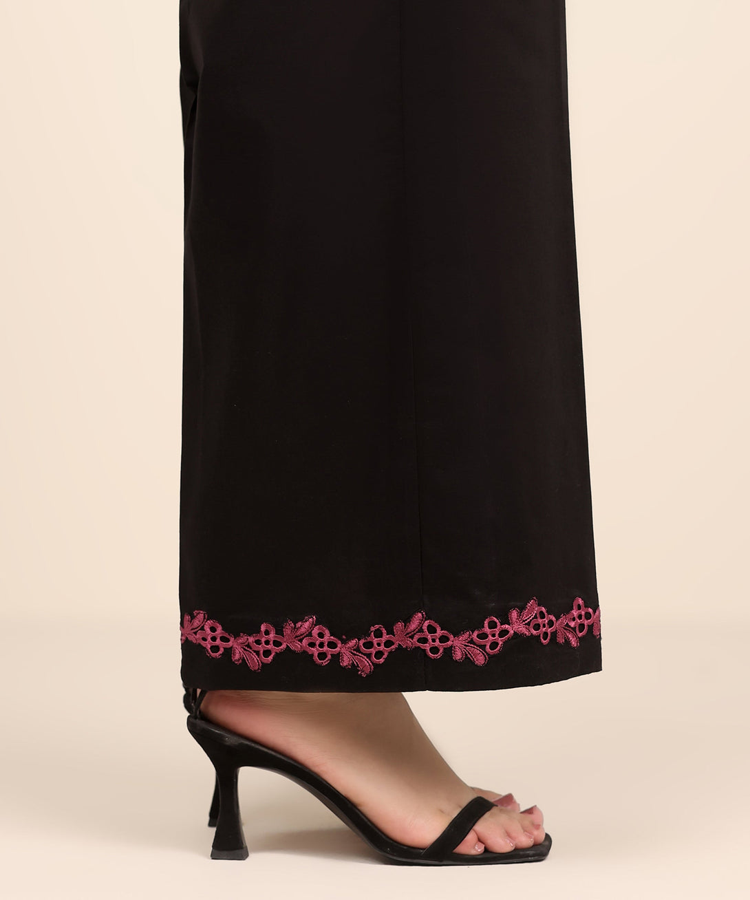 Women's RTW Cambric Black Embroidered Culottes