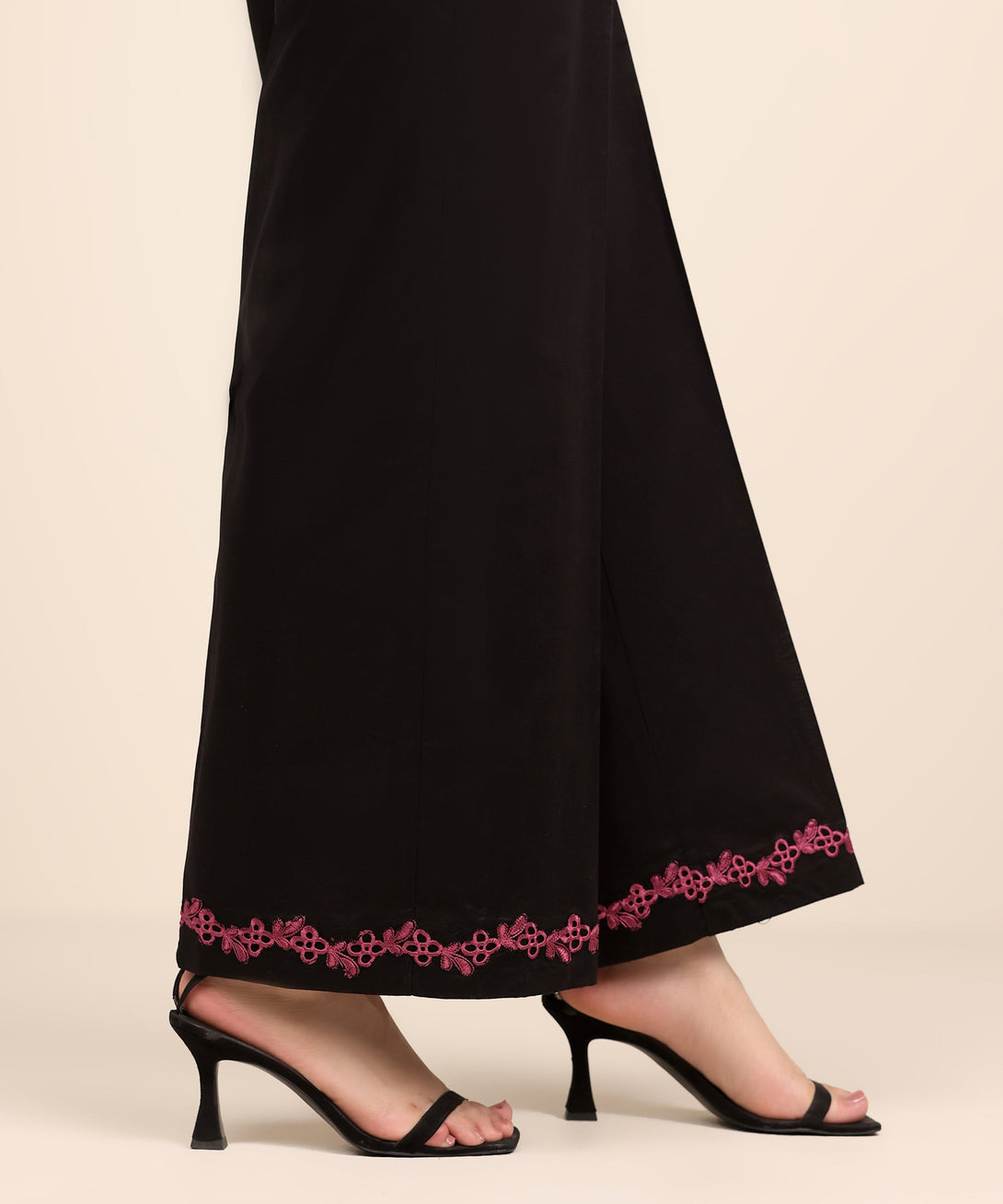 Women's RTW Cambric Black Embroidered Culottes