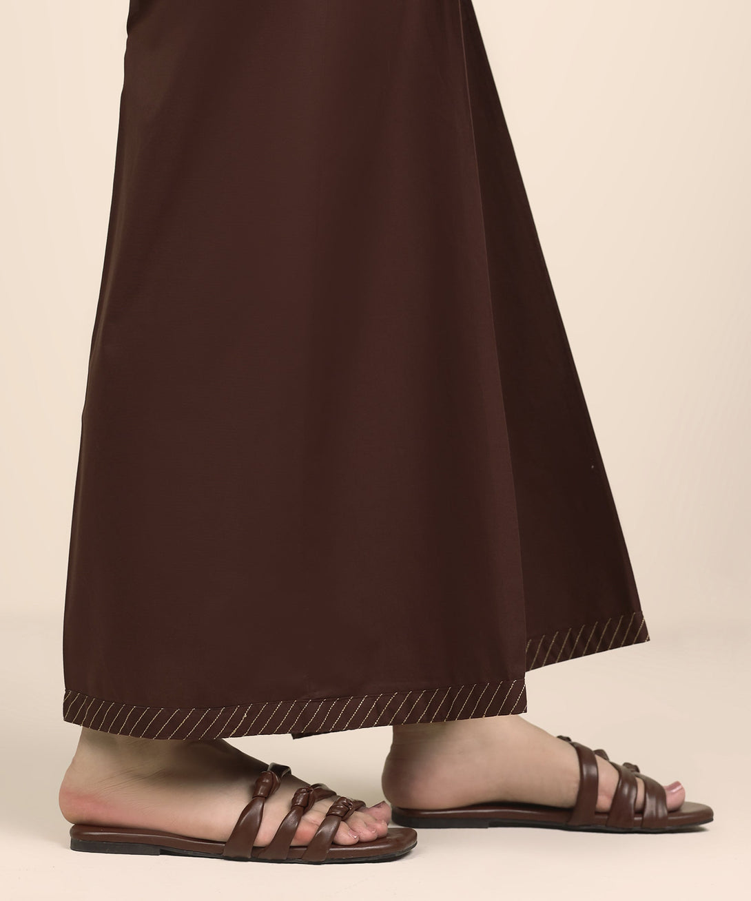 Women's RTW Cambric Brown Solid Flared Pants