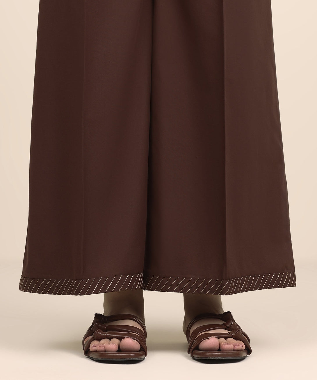 Women's RTW Cambric Brown Solid Flared Pants