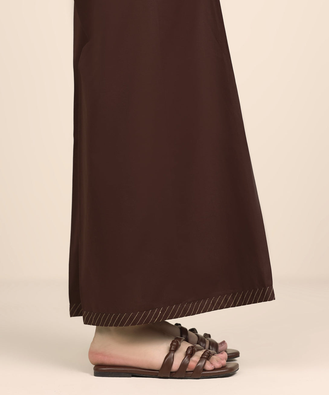 Women's RTW Cambric Brown Solid Flared Pants