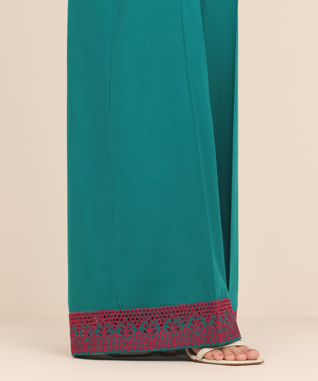 Women's RTW Cambric Blue Embroidered Flared Pants