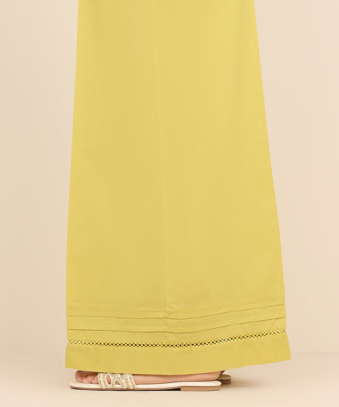 Women's RTW Cambric Yellow Solid Flared Pants