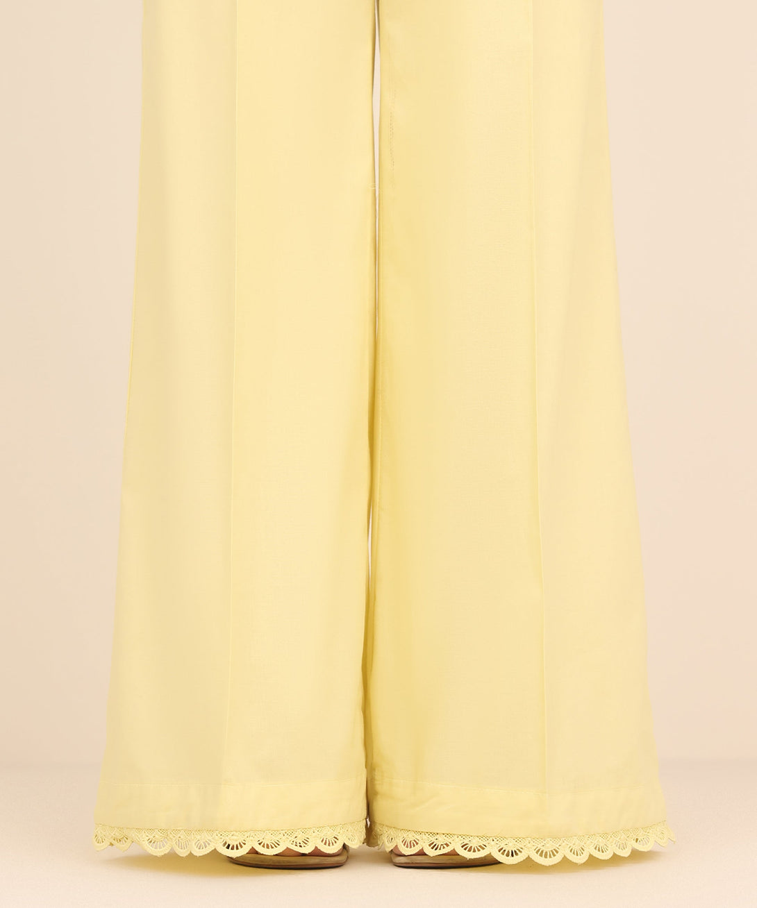 Women's RTW Cambric Yellow Solid Flared Pants