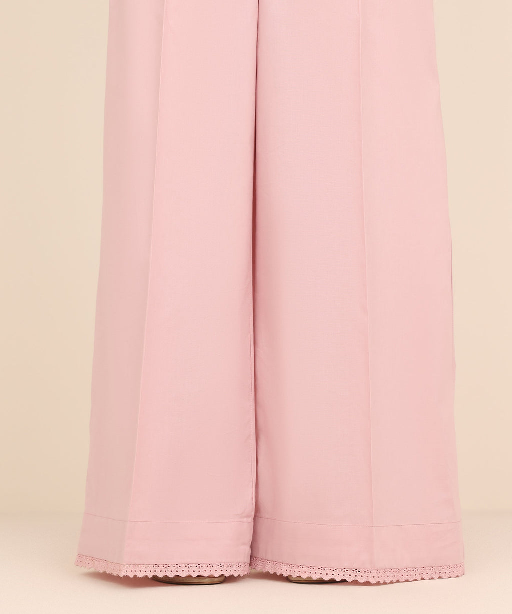 Women's RTW Cambric Pink Solid Flared Pants