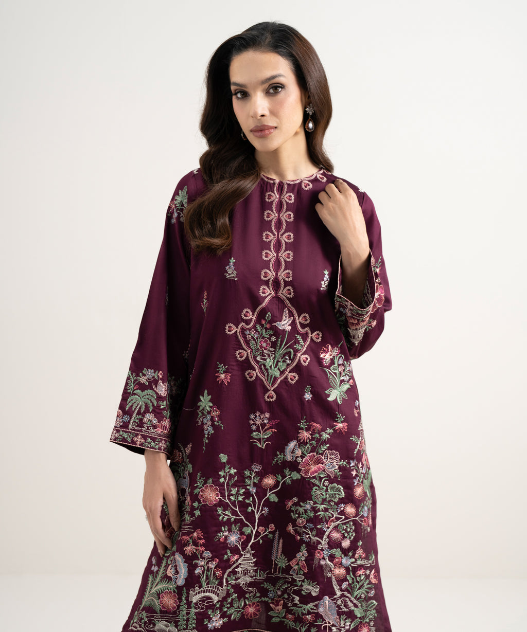 Embroidered Cotton Satin Shirt