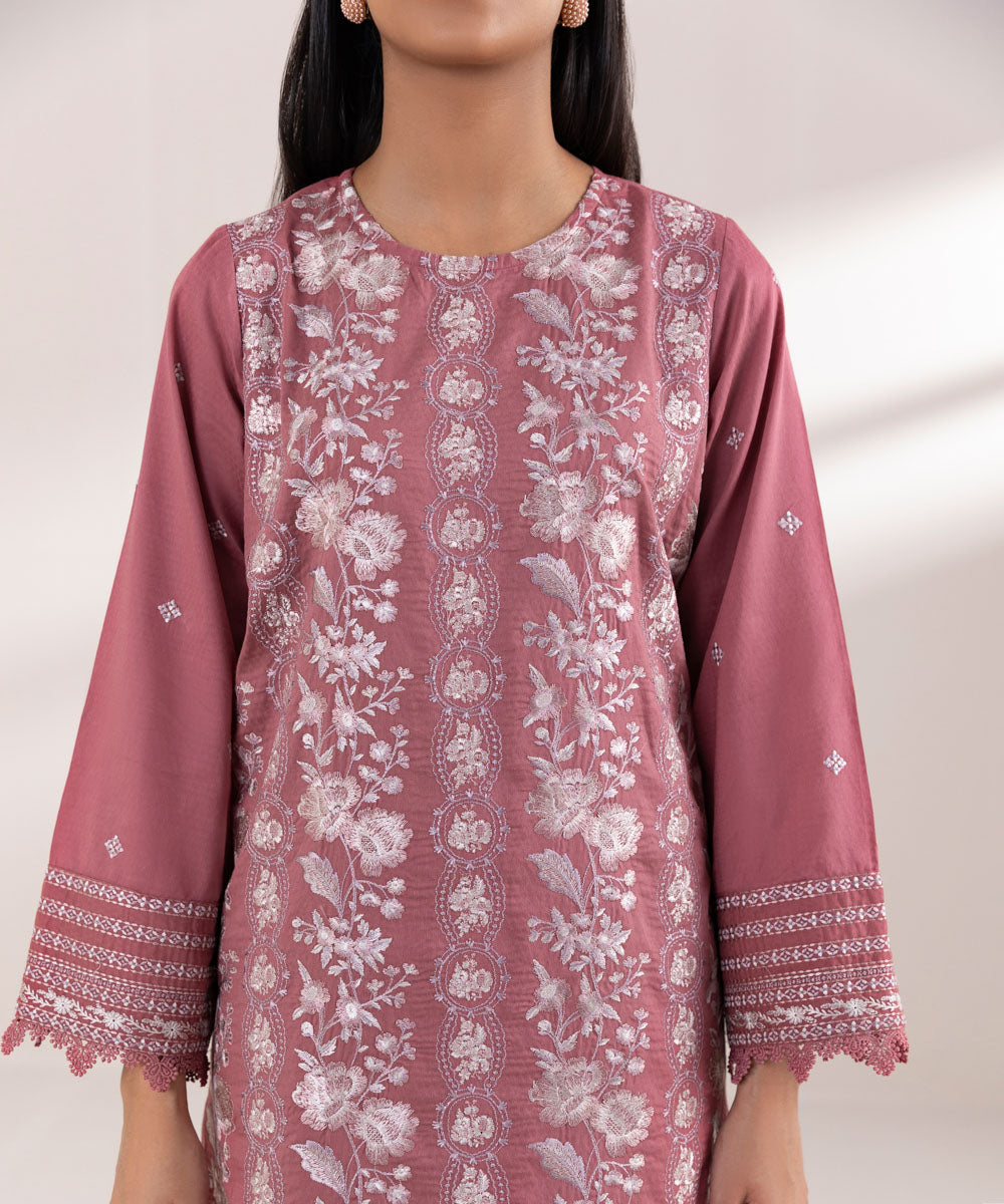 Women's Pret Dobby Embroidered Pink Straight Shirt