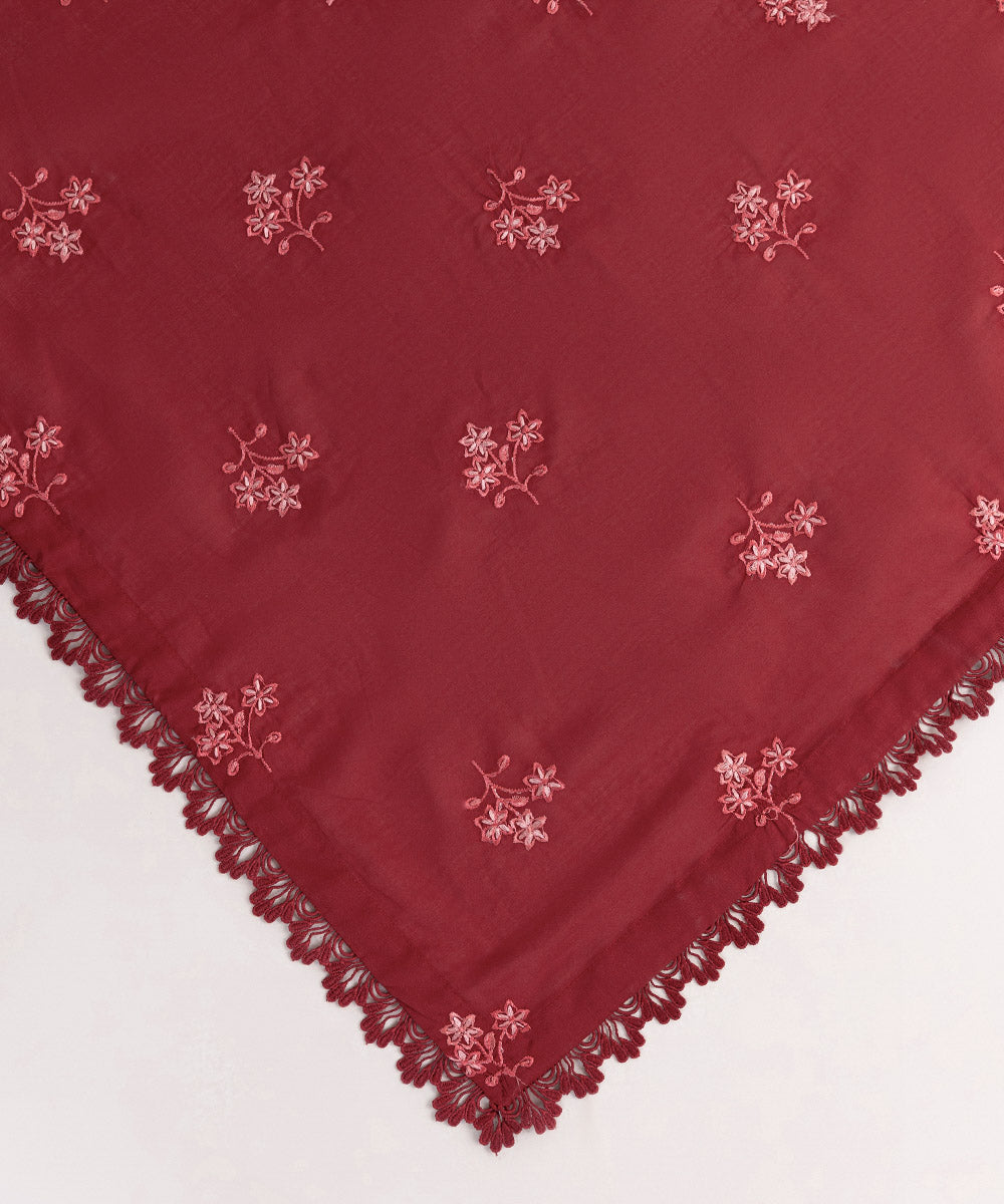 Fine Voile Red Embroidered Dupatta