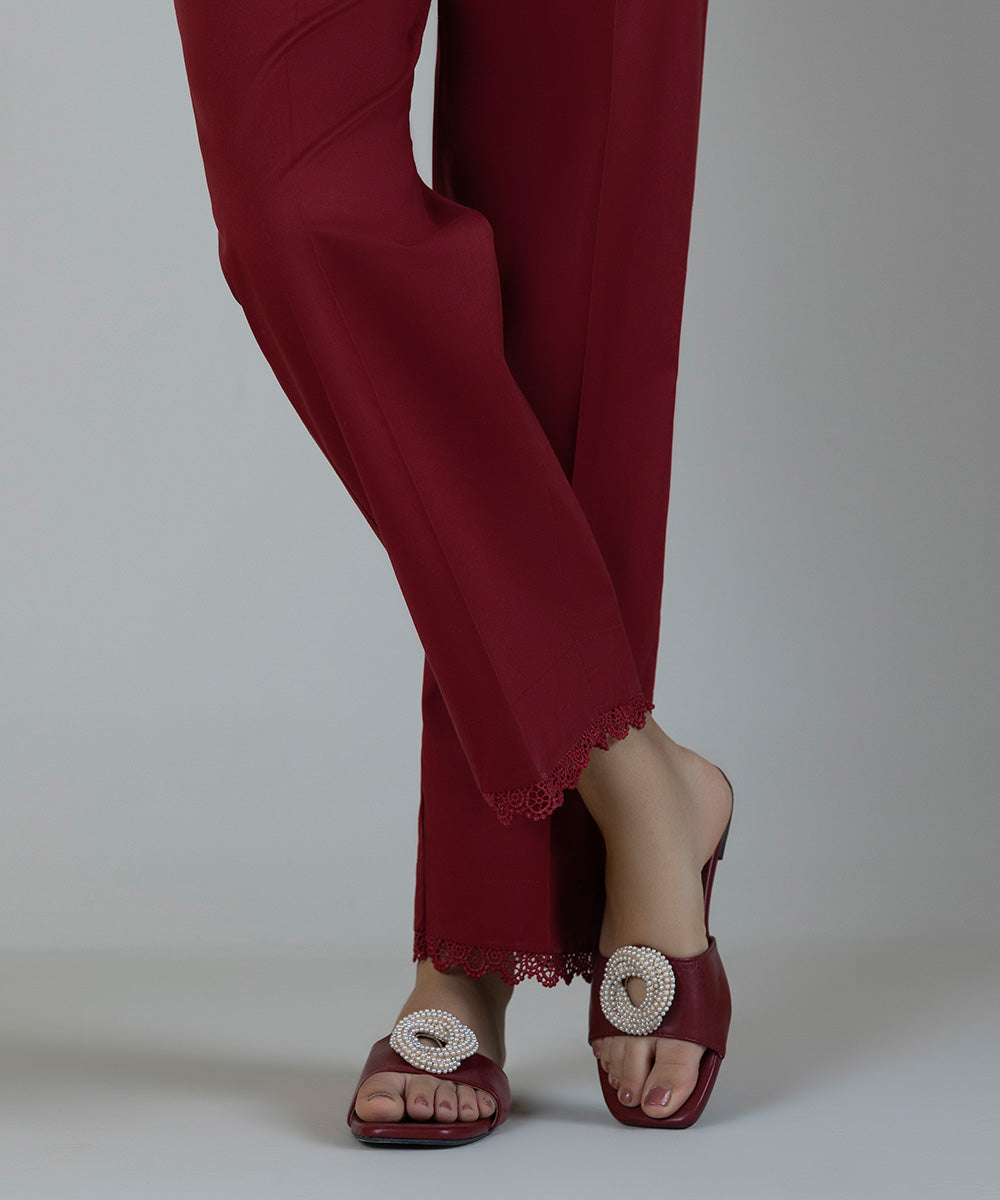 Women's Pret Cambric Red Dyed Straight Pants