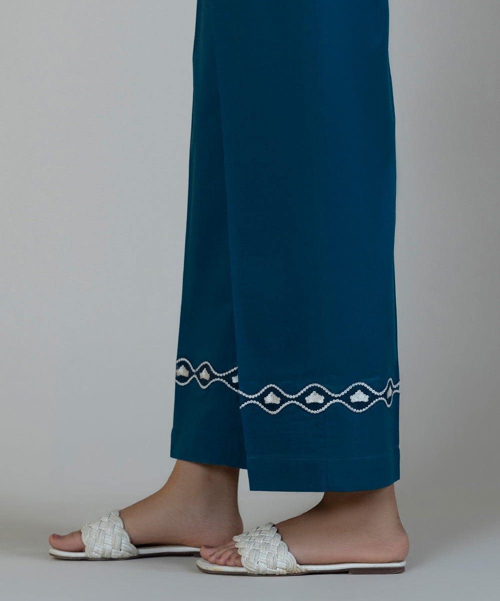 Women's Pret Cambric Embroidered Blue Straight Pants