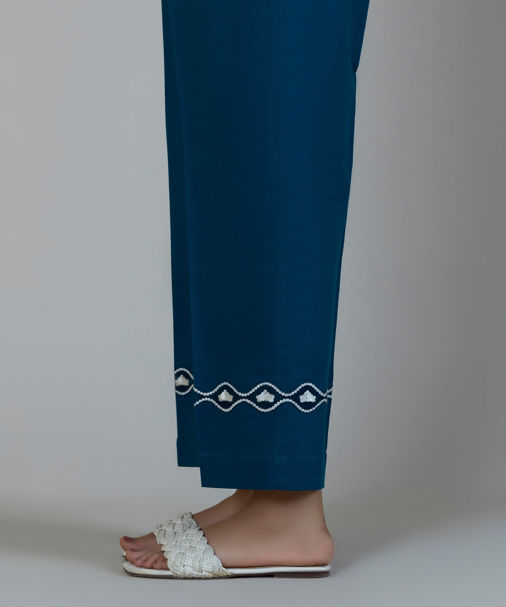 Women's Pret Cambric Embroidered Blue Straight Pants