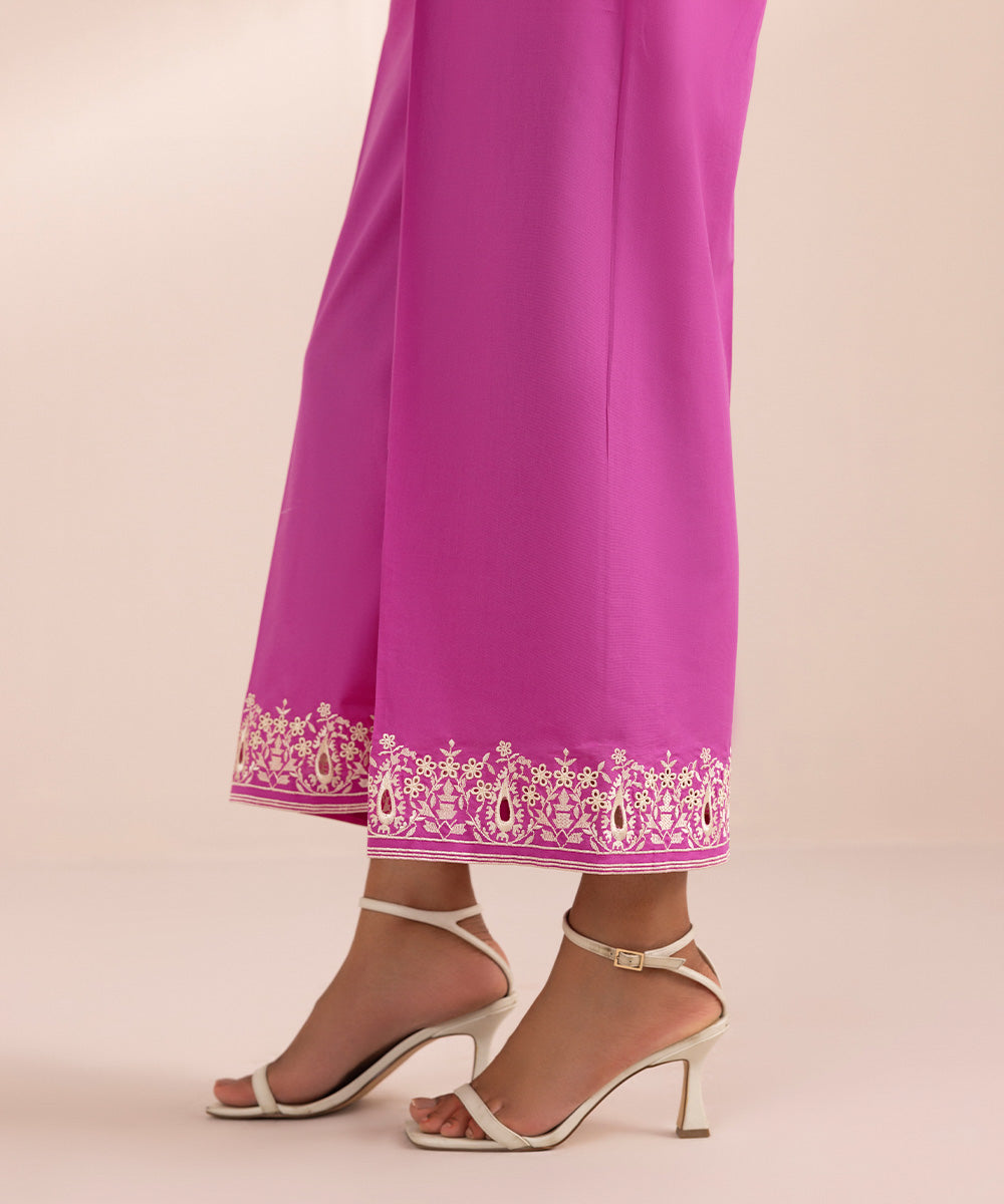 Women's Pret Cambric Pink Embroidered Culottes