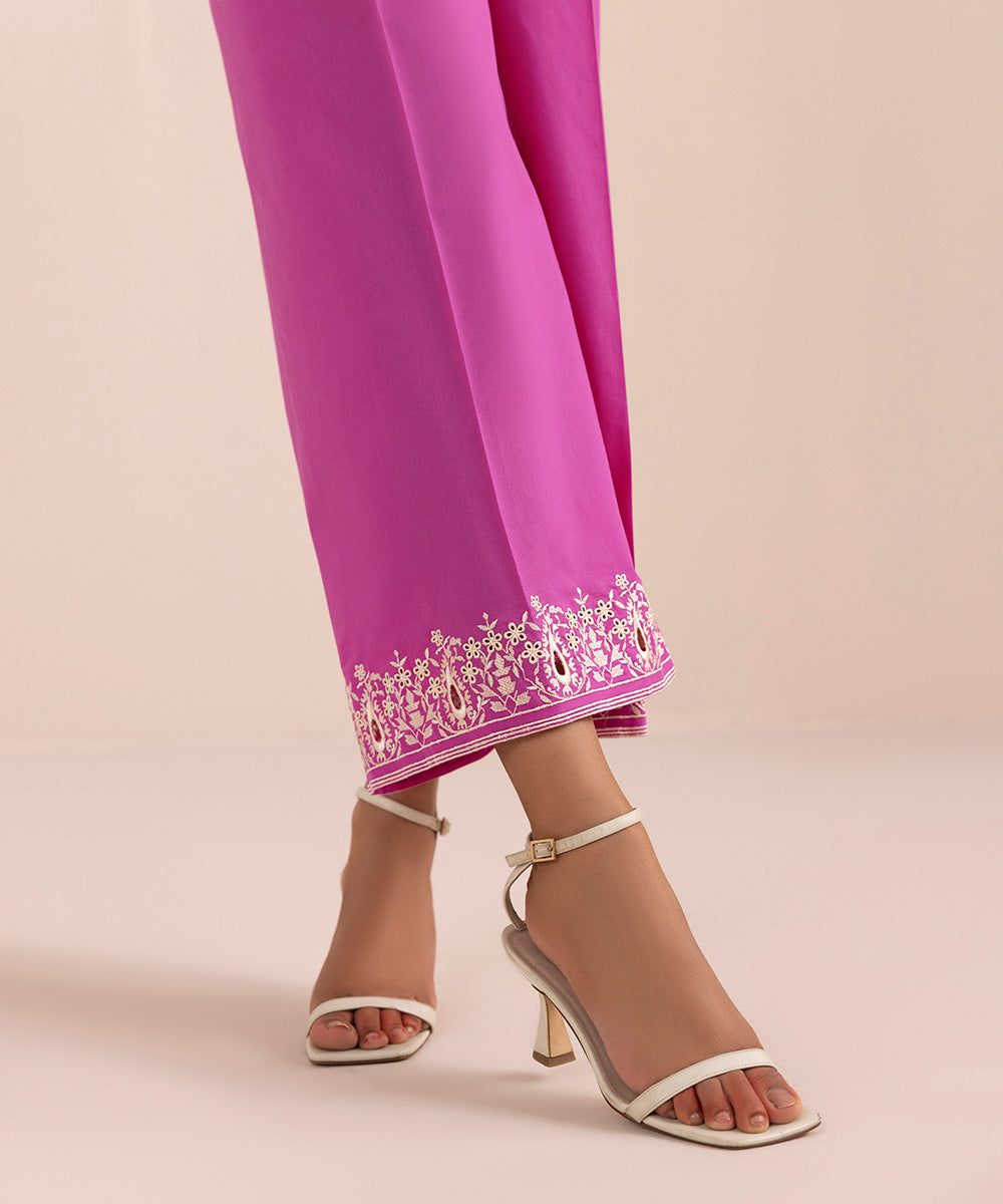 Women's Pret Cambric Pink Embroidered Culottes