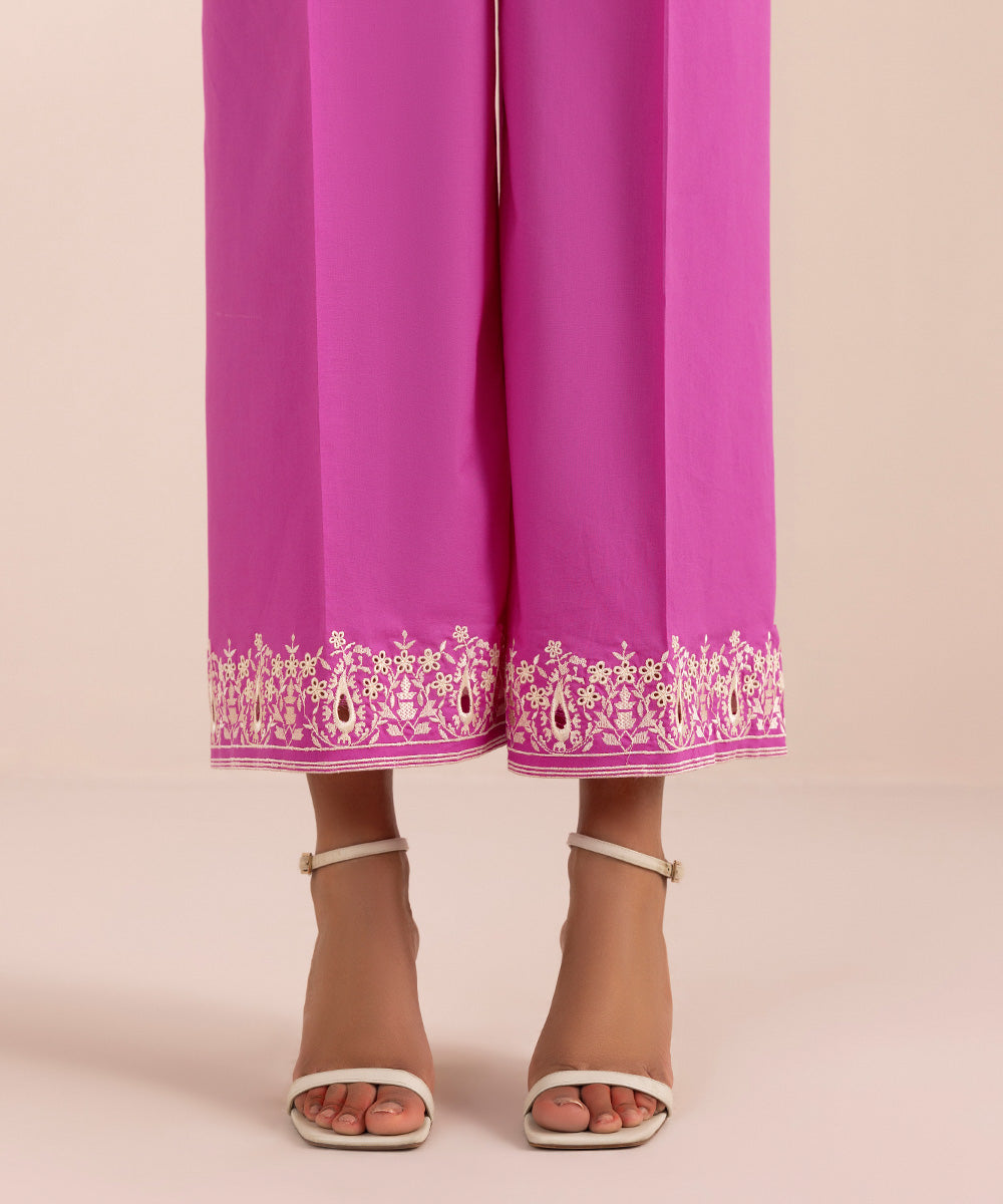 Women's Pret Cambric Pink Embroidered Culottes