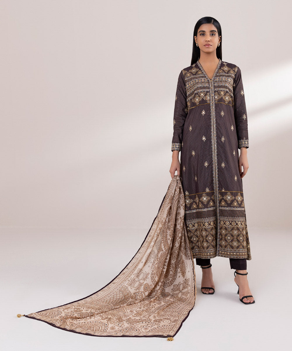 Bemberg Tissue Brown Printed Dupatta