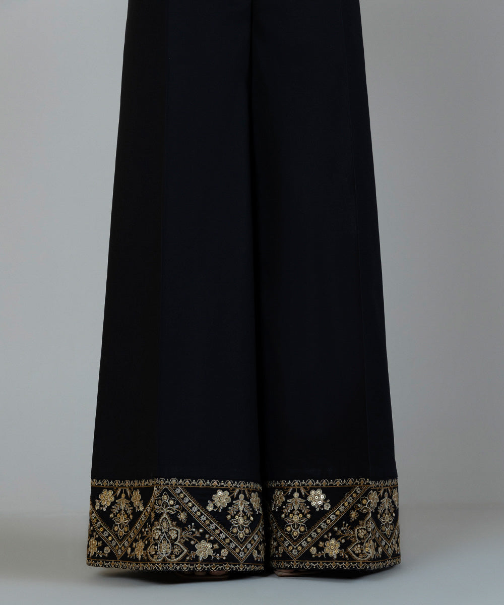 Women's Pret Cambric Embroidered Black Culottes