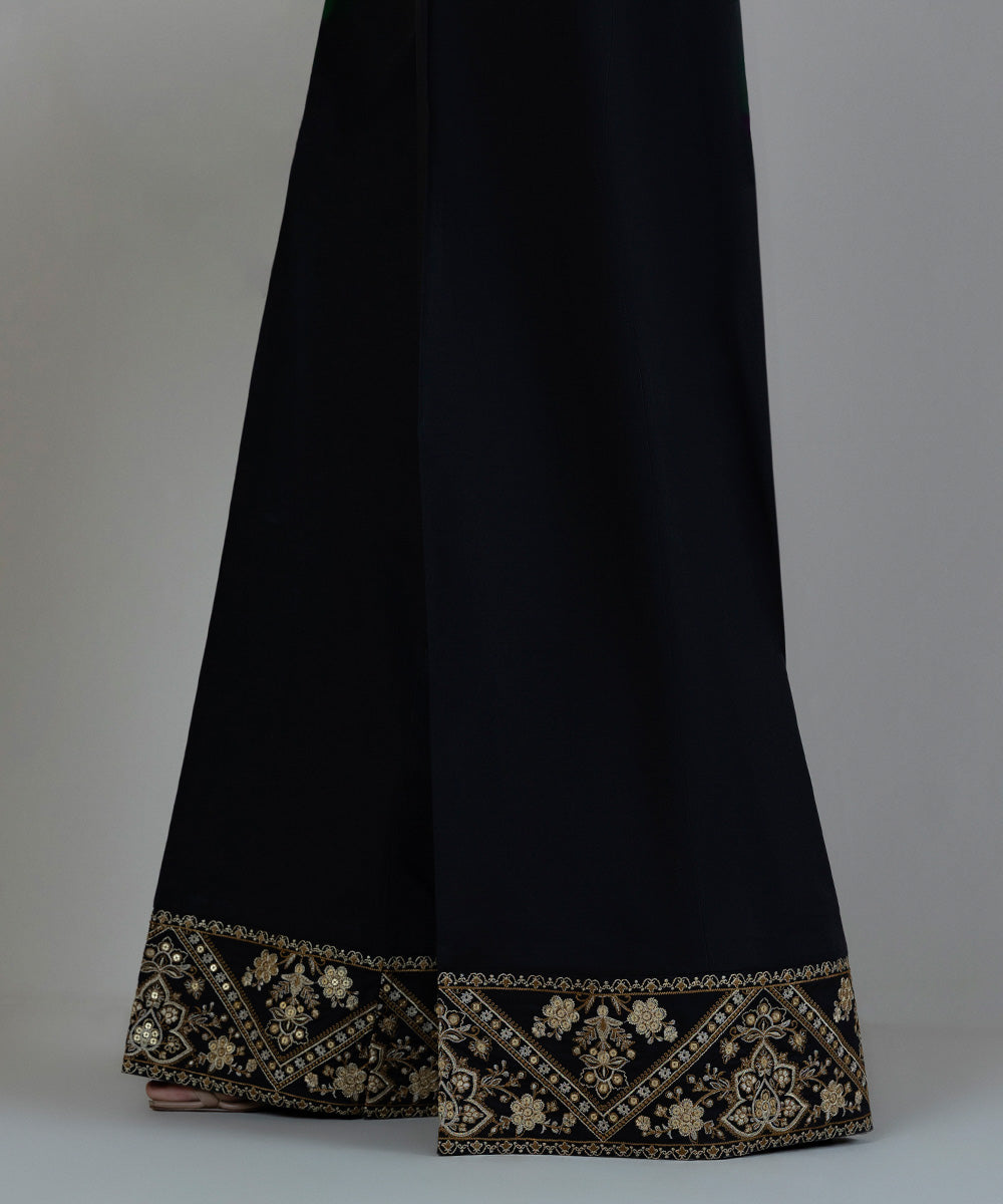 Women's Pret Cambric Embroidered Black Culottes