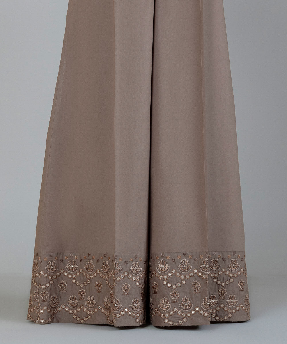 Women's Pret Cambric Embroidered Brown Sharara