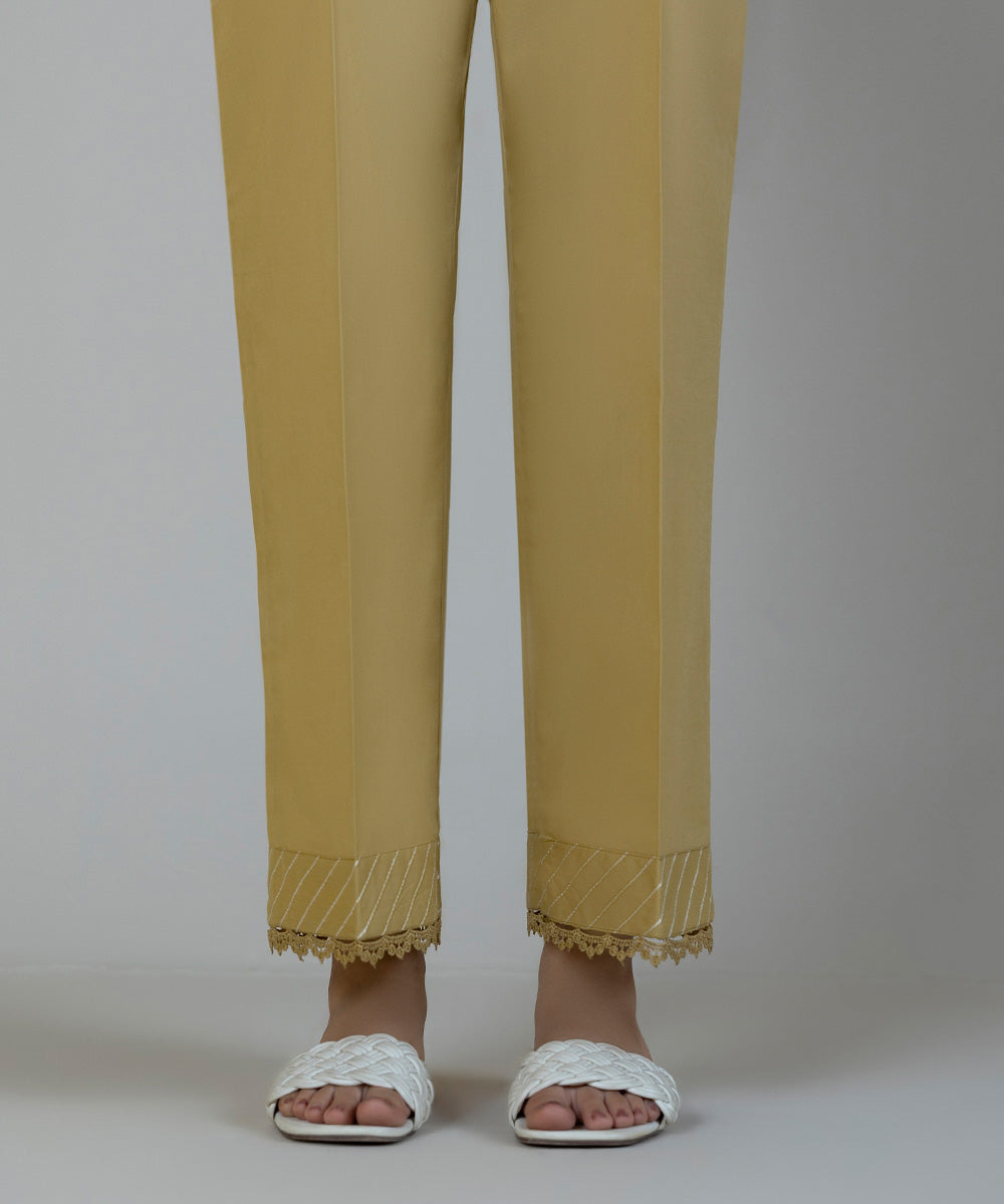 Women's Pret Cambric Yellow Dyed Straight Pants