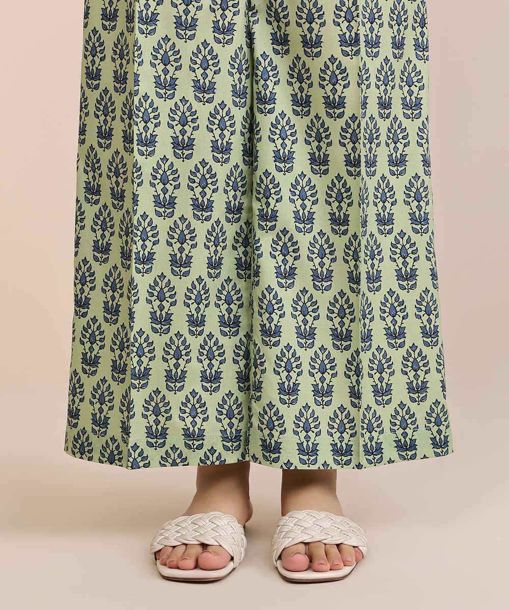 Women's Pret Cotton Viscose Green Printed Culottes