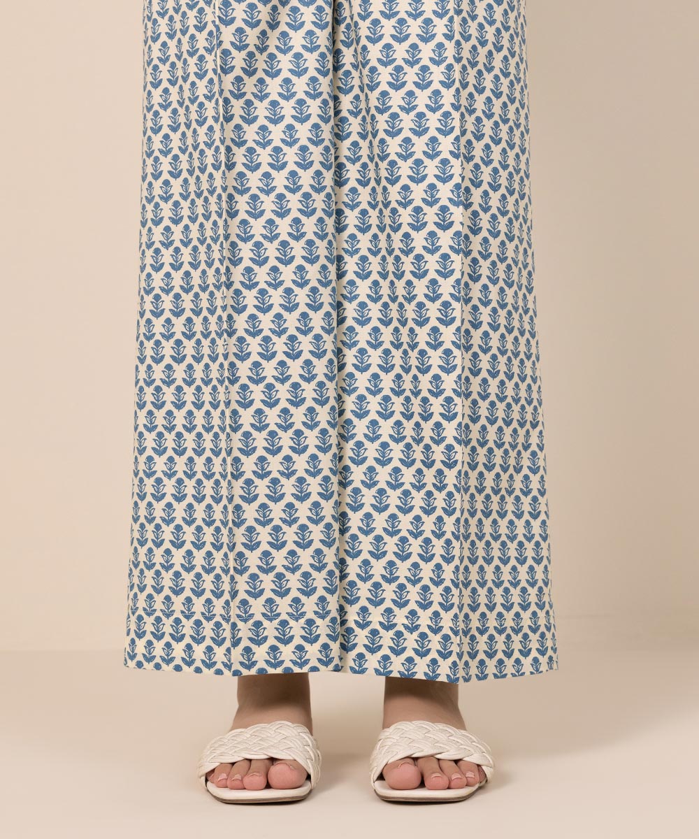 Women's Pret Cotton Viscose Blue Printed Culottes