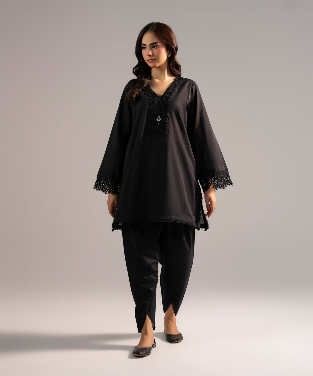 Women's RTW Crosshatch Solid Black Straight Shirt