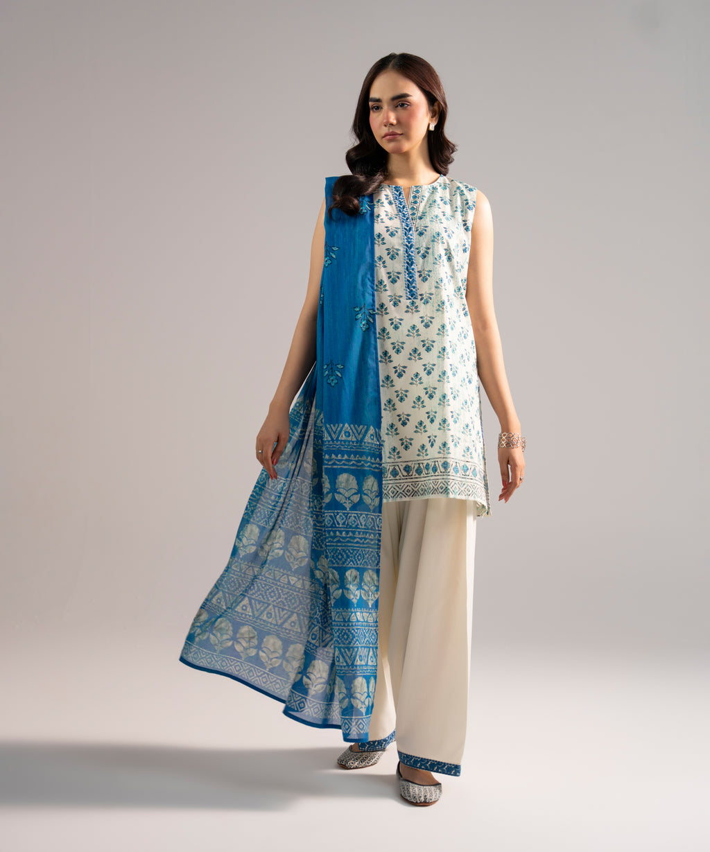 Lawn Printed Dark Blue Dupatta