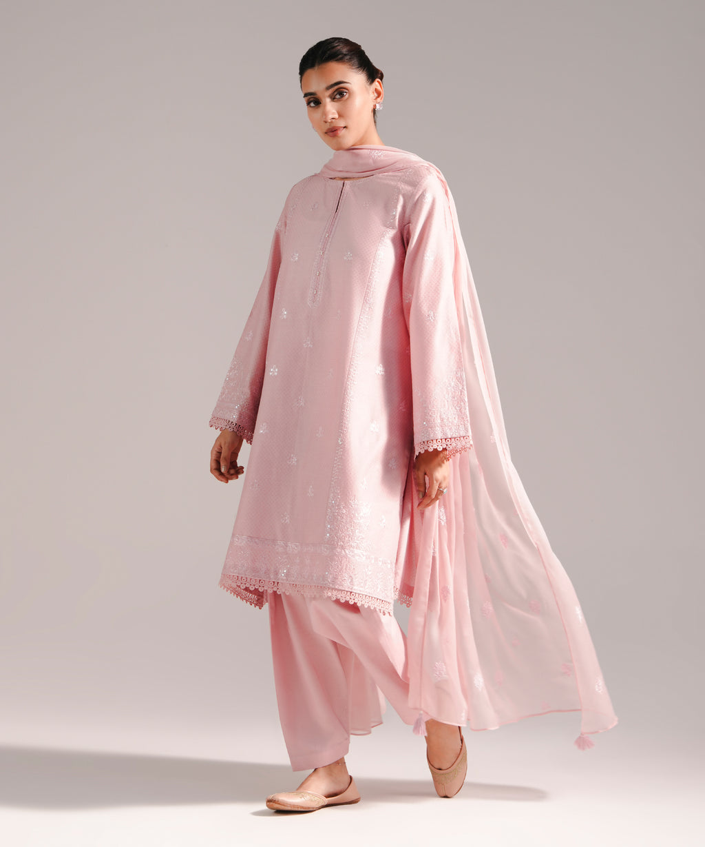 3 Piece - Embroidered Dobby Suit