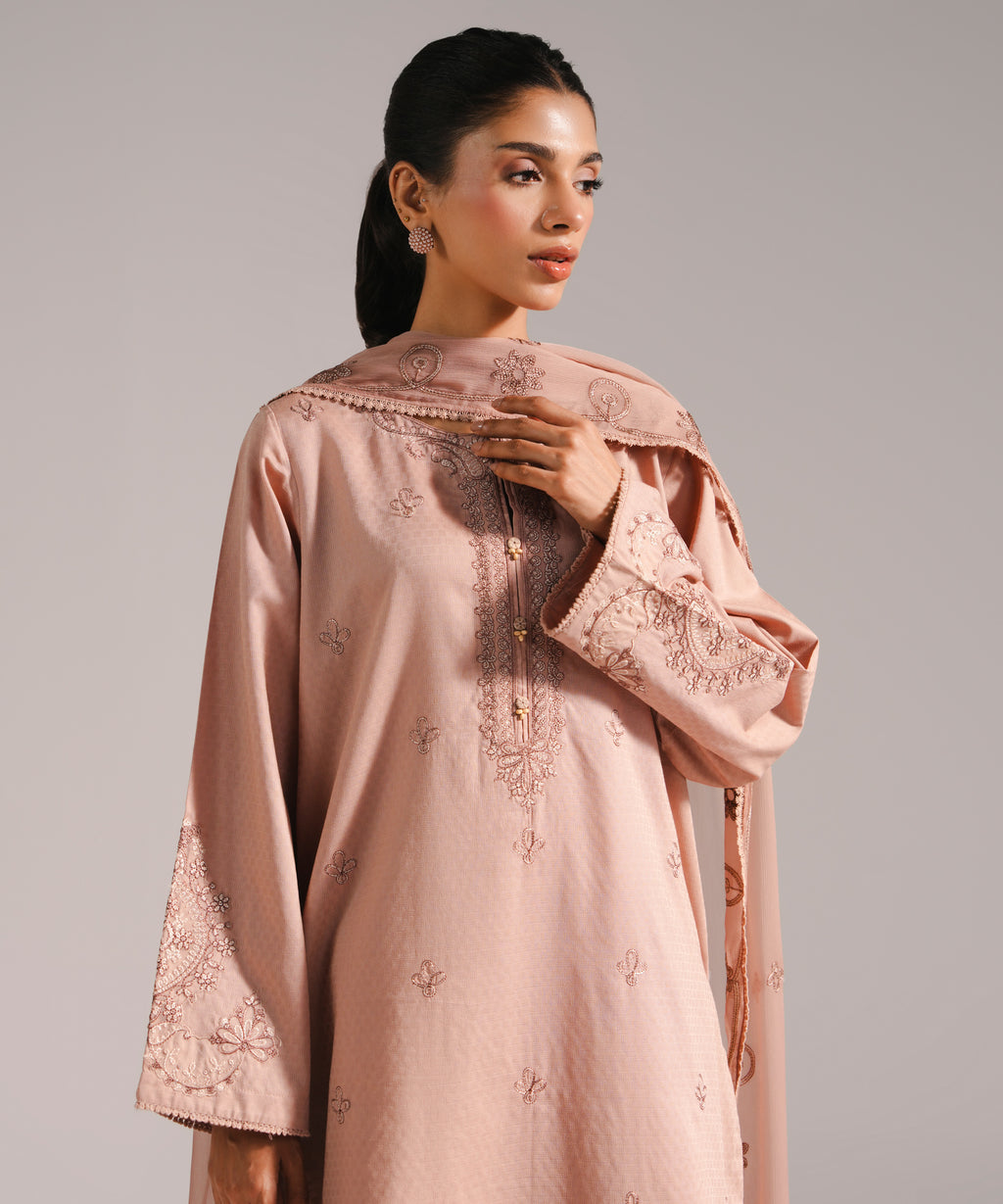 3 Piece - Embroidered Dobby Suit