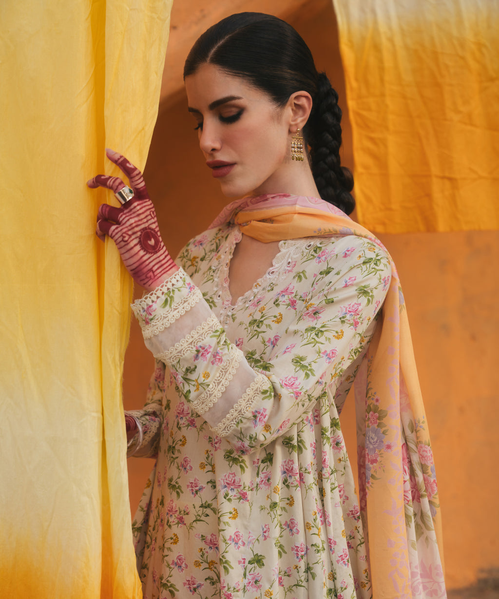 3 Piece - Embroidered Cotton Satin Suit