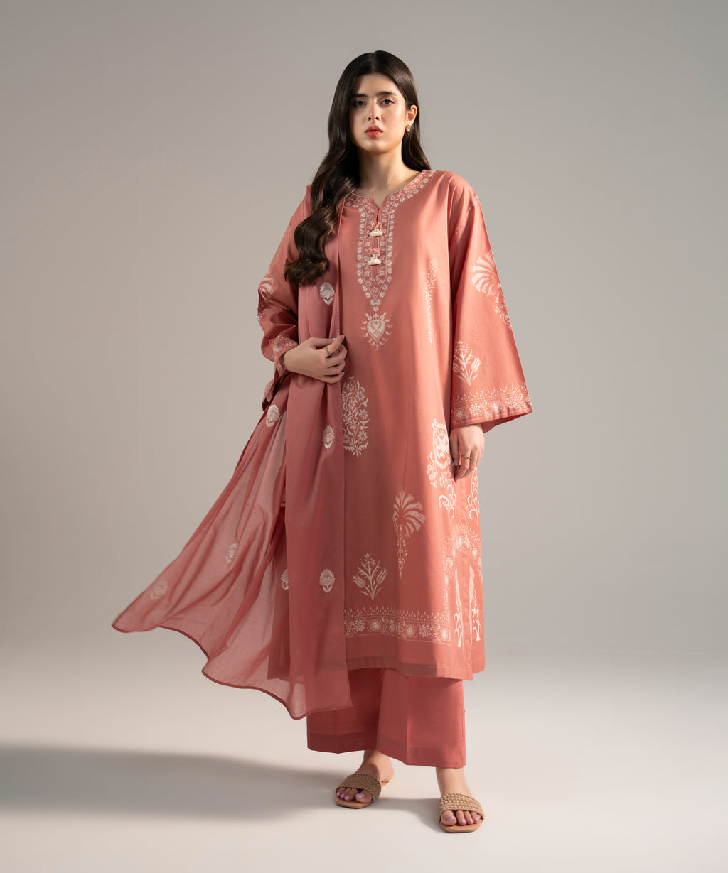 Women's RTW Lawn Printed Pink 3 Piece Suit