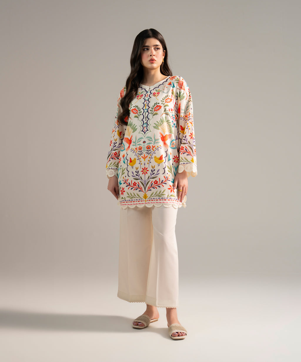 Women's RTW Lawn Printed Off White 2 Piece Suit