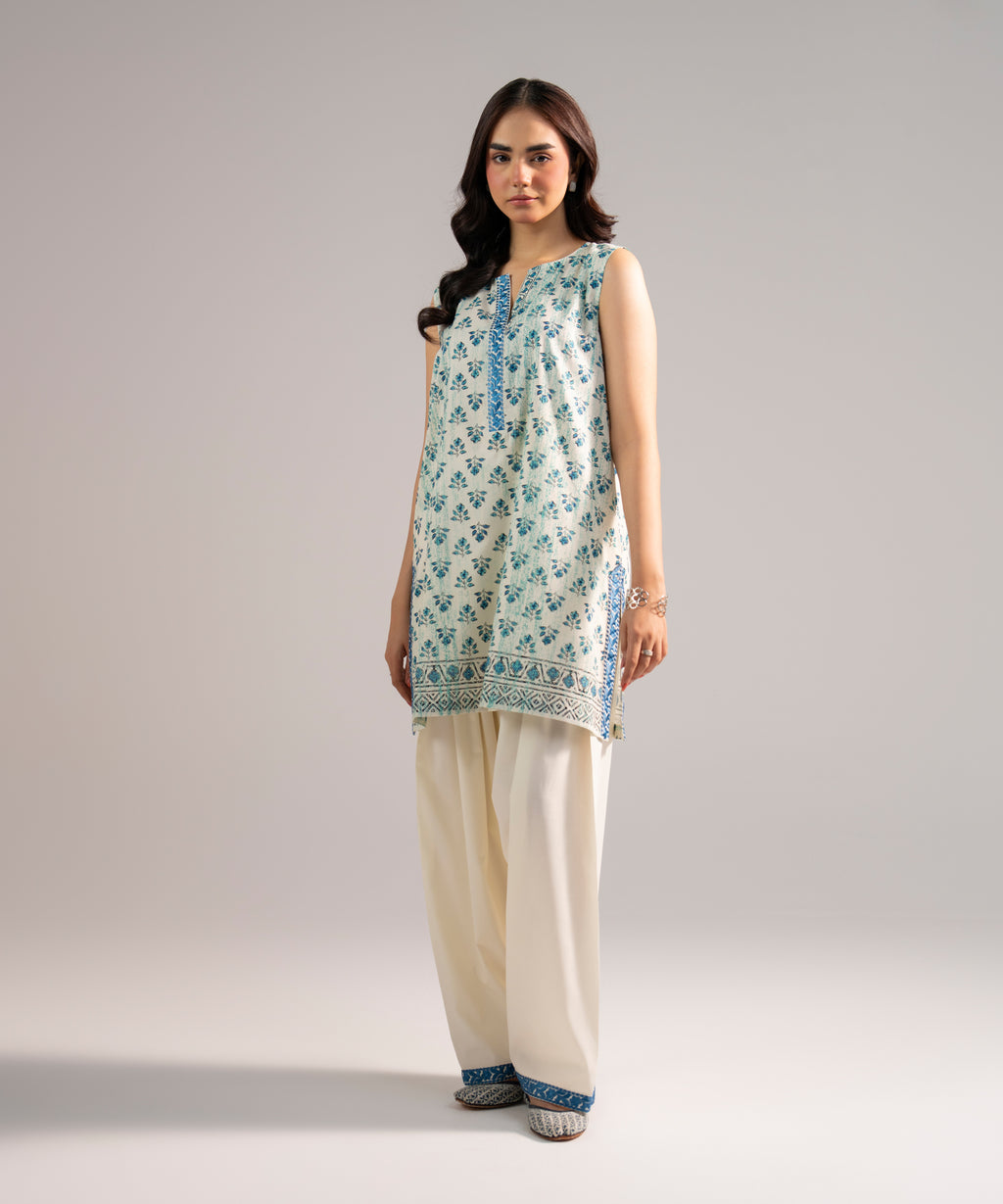 Women's RTW Cotton Viscose Embroidered White Straight Shirt