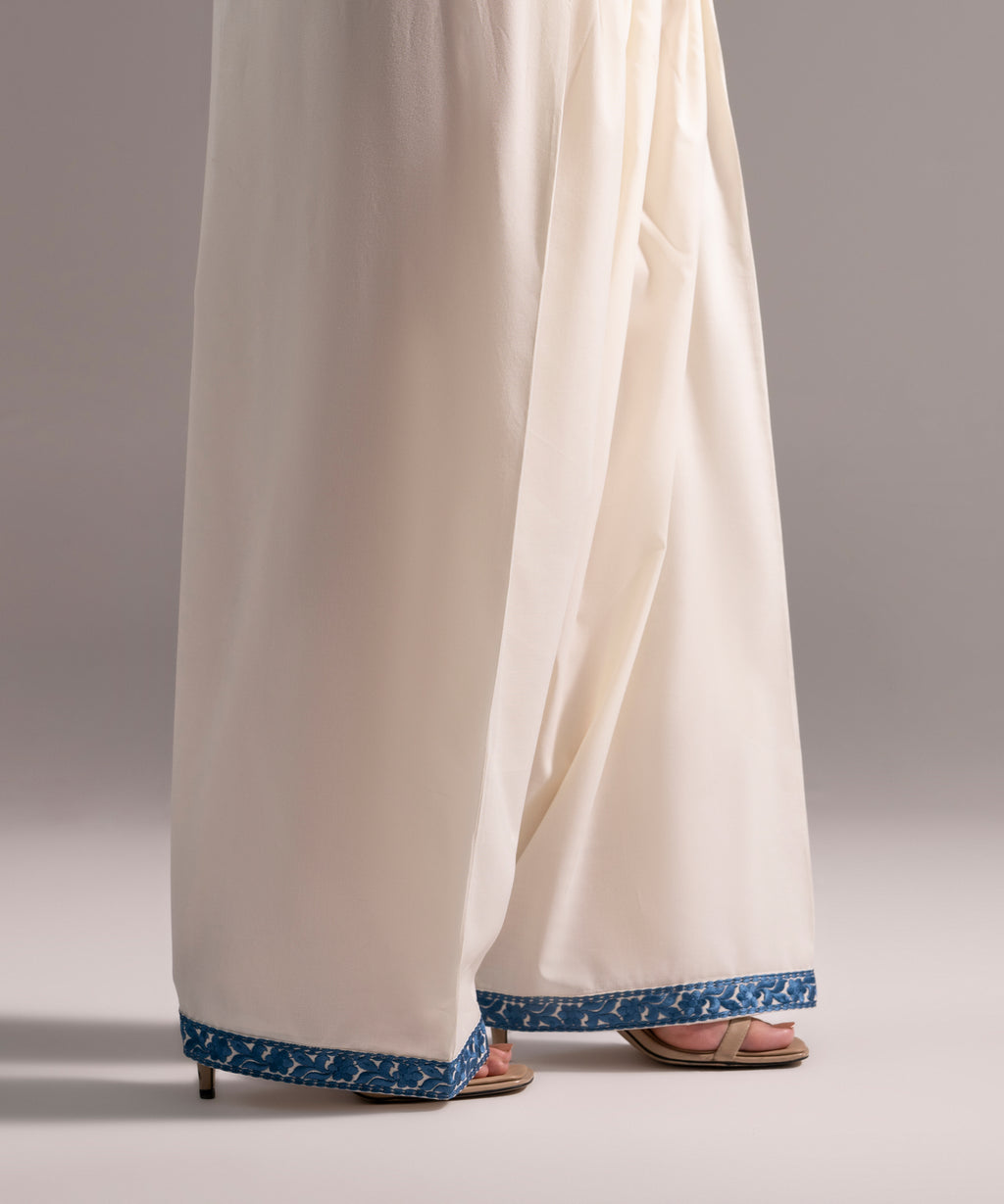 Women's RTW Cotton Viscose Embroidered White Shalwar