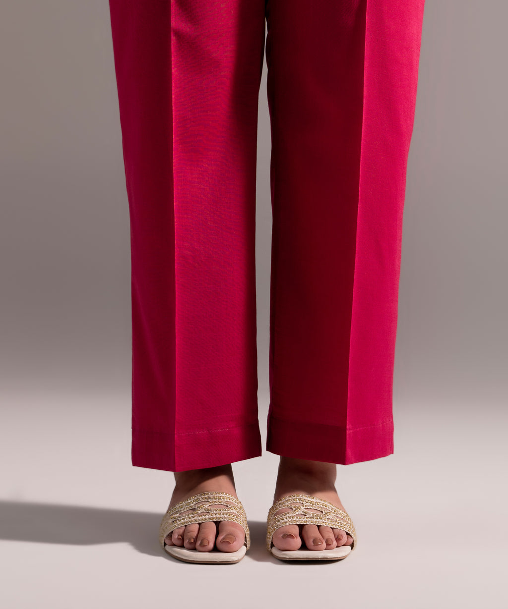 Women's RTW Crosshatch Solid Pink Straight Pants