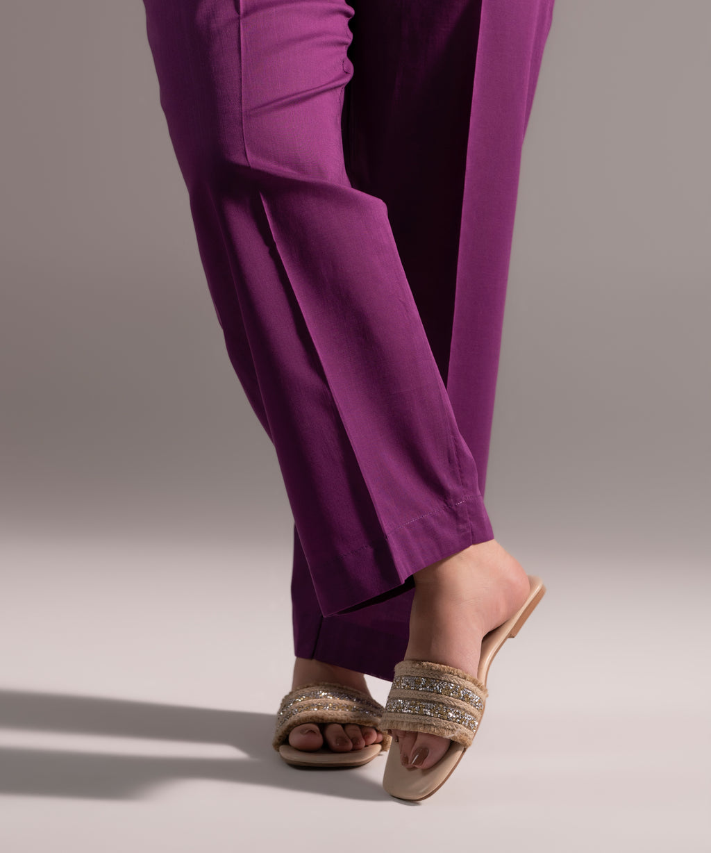 Women's RTW Crosshatch Solid Purple Straight Pants